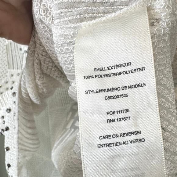 ALICE + OLIVIA Embellished Mesh Blouse White Silver Beaded Sheer Sz Small Bride - Picture 9 of 10